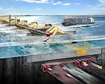 Under the plan, tidal generators would provide all the airport's electricity. The barrier would also carry road vehicles and a high-speed railroad. 