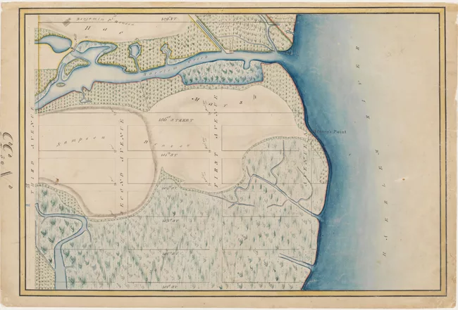 Randel Farm Map No. 55, showing 101st Street to 109th Street, from Third Avenue to the East River, 1820.
