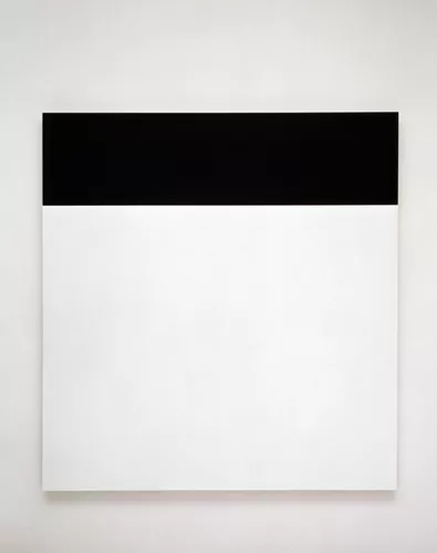 The gallery looks like a three-dimensional version of Kelly's 1966 painting Black Over White.