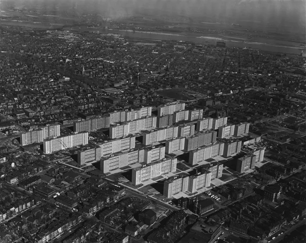 The Pruitt-Igoe housing project seen before its demolition.