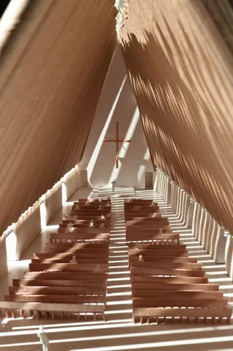 Interior of Ban’s scheme for the Cardboard Cathedral.
