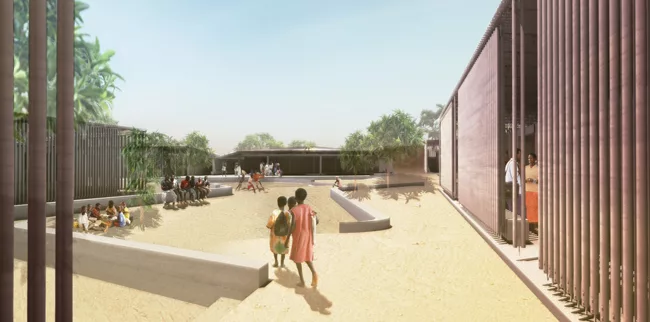 This school project in one of the world’s poorest countries aims to provide further education to the inhabitants of a rural area. The natural ventilation is enhanced by routing air through under