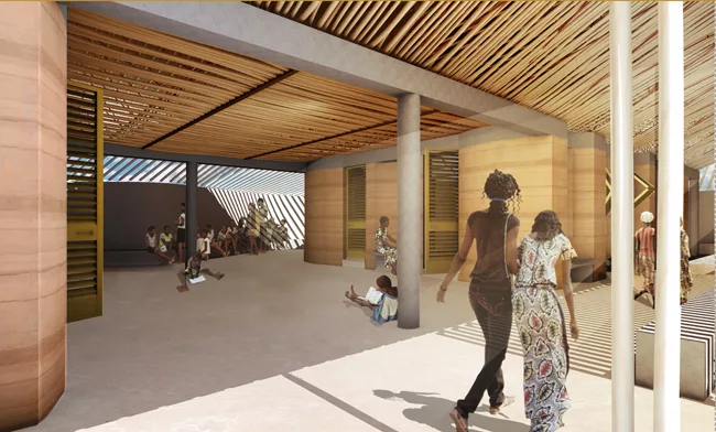 This school project in one of the world’s poorest countries aims to provide further education to the inhabitants of a rural area. The natural ventilation is enhanced by routing air through under