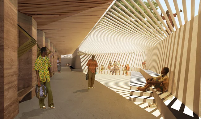 This school project in one of the world’s poorest countries aims to provide further education to the inhabitants of a rural area. The natural ventilation is enhanced by routing air through under