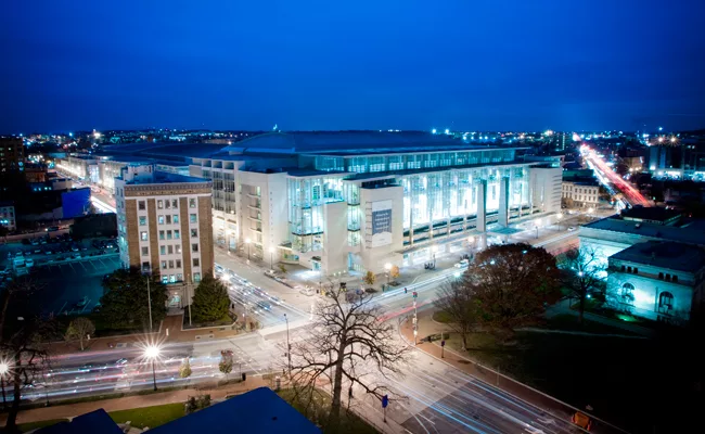 The 2012 AIA convention will be held at the Walter E. Washington Convention Center in Washington, D.C. The building, completed in 2003, was designed by Thompson, Ventulett, Stainback & Associates (TV