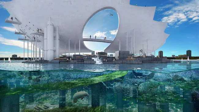 In January, Michael Maltzan of Los Angeles won a competition to replace the city's aging municipal pier with a futuristic ensemble of canted walkways circling a 2-acre underwater estuary garden. Offic