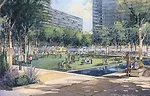 The district will feature a new green plaza'the namesake square'designed by Reed Hilderbrand, the Boston landscape architecture firm. 