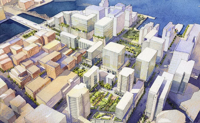 Encompassing 23 acres, Seaport Square will include office, hotel, and residential space expected to total some 3.5 million square feet. In January, the Boston Redevelopment Authority gave the develope