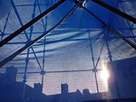 The structure is covered in nylon fabric treated with titanium nanoparticle spray, which apparently 'neutralizes' airborne pollutants.