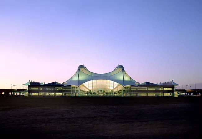 Exterior of the Denver International Airport Passenger Terminal (1995), designed by Fentress Architects.