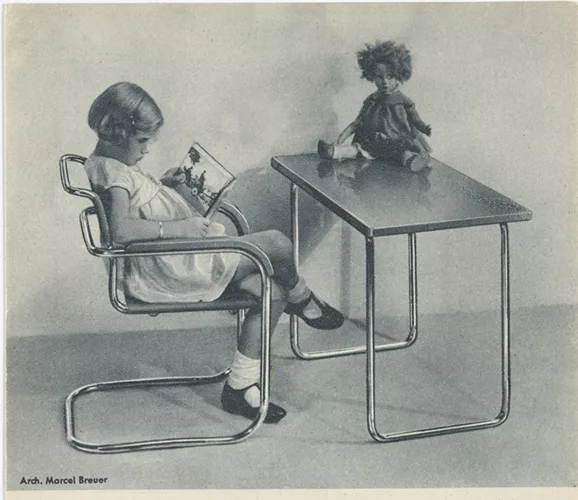 Detail from Stahlromöbel (Tubular steel furniture), loose-leaf sales catalogue for furniture offered by the Thonet Company, showing Marcel Breuer’s B341/2 chair and B53 table, 1930-31