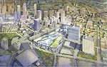 This third concept by FXFOWLE and Cooper Carry for the MMPT provides for a single building encompassing three blocks with one bus level.