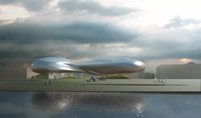 Exterior view of Studio Pei Zhu's proposal.