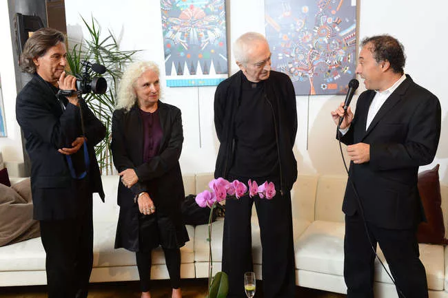 Roberto Guerra and Kathy Brew, directors of 'Design Is One: Lella and Massimo Vignelli,' with Massimo Vignelli and Architecture and Architecture & Design Film Festival founder Kyle Bergman at the