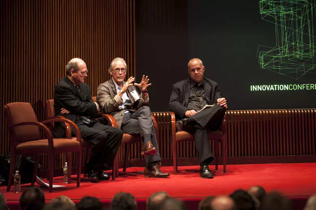 From left: William F. Baker of Skidmore, Owings &amp; Merrill; William Pedersen of Kohn Pedersen Fox; and Gordon Gill of Adrian Smith + Gordon Gill Architecture<br />