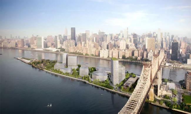 An aerial view of the planned Roosevelt Island campus.