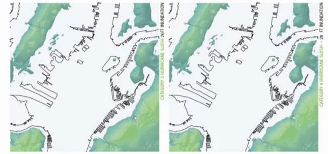 Rising water level models from <em>On the Water: Palisade Bay</em> were used as point of departure for the proposals shown in <em>Rising Currents</em>
