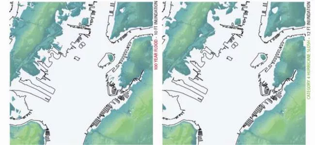 Rising water level models from <em>On the Water: Palisade Bay</em> were used as point of departure for the proposals shown in <em>Rising Currents</em>