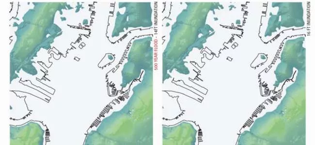 Rising water level models from <em>On the Water: Palisade Bay</em> were used as point of departure for the proposals shown in <em>Rising Currents</em>