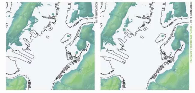 Rising water level models from <em>On the Water: Palisade Bay</em> were used as point of departure for the proposals shown in <em>Rising Currents</em>