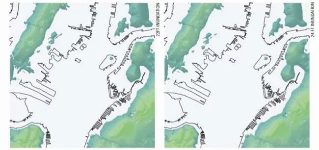 Rising water level models from <em>On the Water: Palisade Bay</em> were used as point of departure for the proposals shown in <em>Rising Currents</em>