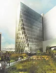 A rendering of Solar Carve Tower perched above New York's popular High Line.