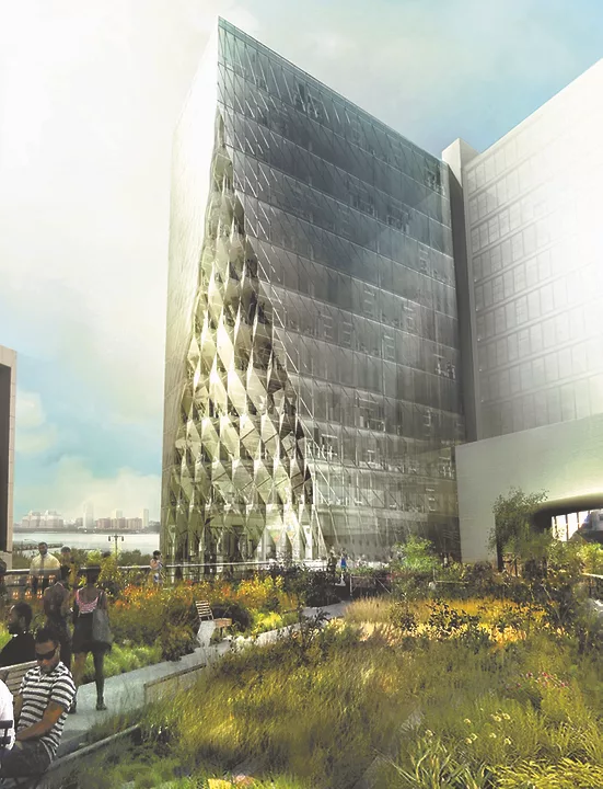 A rendering of Solar Carve Tower perched above New York's popular High Line.