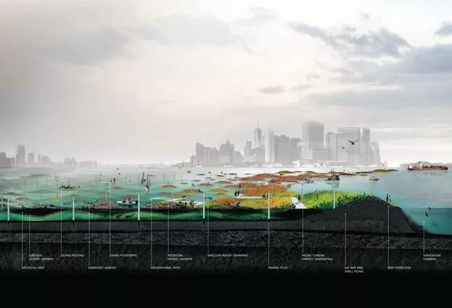 Kate Orff's Oyster-Tecture scheme for the Museum of Modern Art's 2010 exhibition <em>Rising Currents</em>.