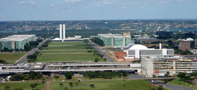 Ministries Esplanade. Brasília, Brazil (Visible: Niemeyer's the National Congress, Brasília Cathedral, National Museum, and the National Library)