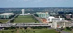 Ministries Esplanade. Brasília, Brazil (Visible: Niemeyer's the National Congress, Brasília Cathedral, National Museum, and the National Library)