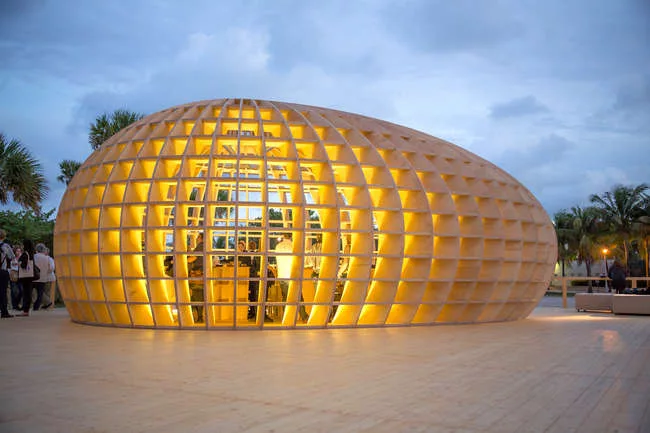 An egg-shaped beach bar pavilion by Los Carpinteros may have been the most popular art intervention at this year's the Art Basel Miami Beach.