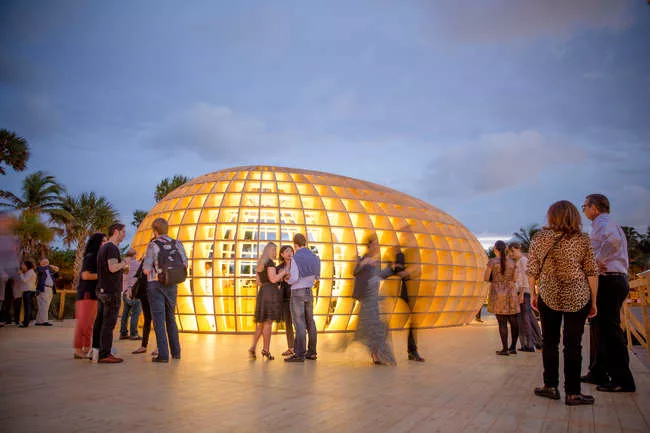 An egg-shaped beach bar pavilion by Los Carpinteros may have been the most popular art intervention at this year's the Art Basel Miami Beach.