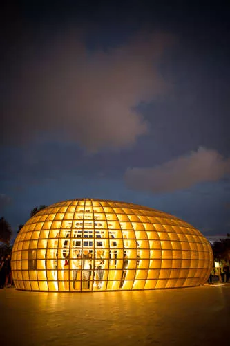 An egg-shaped beach bar pavilion by Los Carpinteros may have been the most popular art intervention at this year's the Art Basel Miami Beach.