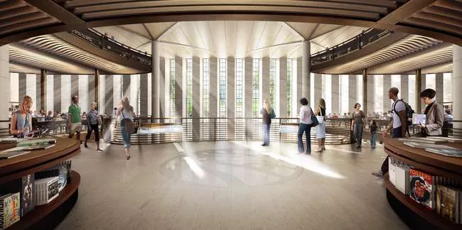 A new circulating library will be housed within the New York Public  Library's main building on 42nd Street in Manhattan. Designed by Foster +  Partners, the new 100,000-square-foot branch will replac