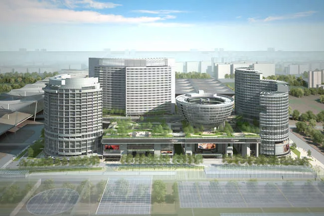 <p>The site of the Shanghai World  Expo in 2010 is now being transformed  into a sprawling, mixed-use  district. Atlanta-based John Portman &amp;  Associates won a design competition in 2011 for a clu