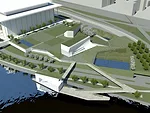 One of the pavilions will have a flat wall for video projections.<br />