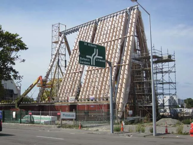 The roof of the cathedral will be comprised of 96 cardboard tubes when the building is completed in May.