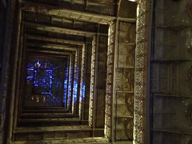 The view from the ground floor to the skylight in 5 Beekman Street's nine-story atrium.
