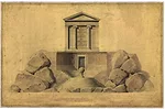 Henri Labrouste (French, 1801-1875). Project for a cenotaph in memory of La Pérouse. Main elevation. 1829. Pen, ink and wash on paper mounted on canvas. <span style='color: #242424; font-family: 
