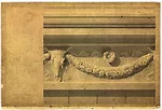 Henri Labrouste (French, 1801-1875). Tomb of Caecilia Metella on the Appian Way, Rome. Details of the frieze and profile of the entablature. 1825-1830. Pen, ink, wash and watercolor highlights on pape