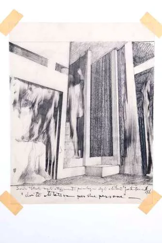 <em>Subterranean Rooms, Part 1</em><em>: Habitat for Two People</em>, 1971, pencil on tracing paper
