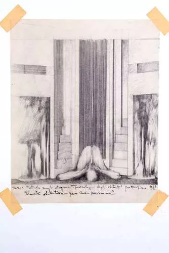 <em>Subterranean Rooms, Part 1</em><em>: Habitat for Two People</em>, 1971, pencil on tracing paper