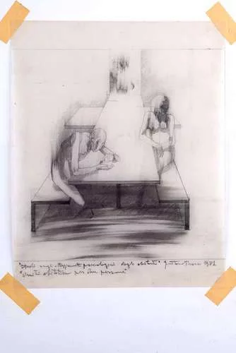 <em>Subterranean Rooms, Part 1</em><em>: Habitat for Two People</em>, 1971, pencil on tracing paper