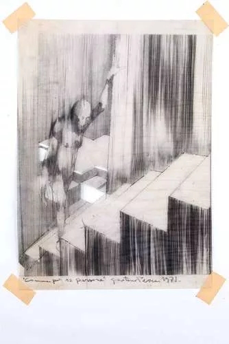 <em>Subterranean Rooms, Part 1</em><em>: Commune for Twelve People</em>, 1971, pencil on tracing paper