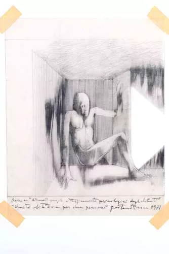 <em>Subterranean Rooms, Part 1</em><em>: Habitat for Two People</em>, 1971, pencil on tracing paper