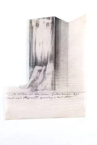 <em>Subterranean Rooms, Part 1:</em><em> Habitat for Two People</em>, 1971, pencil on tracing paper