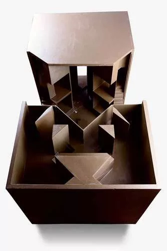 <em>Subterranean Rooms, Part 1</em><em>: Commune for Twelve People (1:10 Scale Maquette)</em>, 1971, lacquered wood<br />