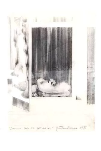 <em>Subterranean Rooms, Part 1</em><em>: Commune for Twelve People</em>, 1971, pencil on tracing paper