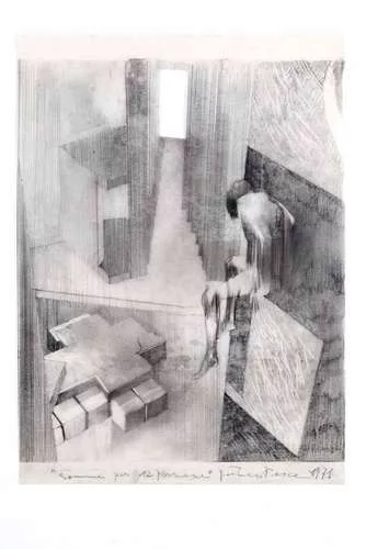 <em>Subterranean Rooms, Part 1</em><em>: Commune for Twelve People</em>, 1971, pencil on tracing paper