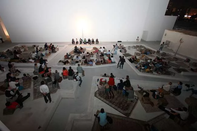 The complex also includes a small outdoor theater by Ole Scheeren, who served as project architect on OMA’s CCTV tower in Beijing before leaving to found his own practice. He designed the roughl